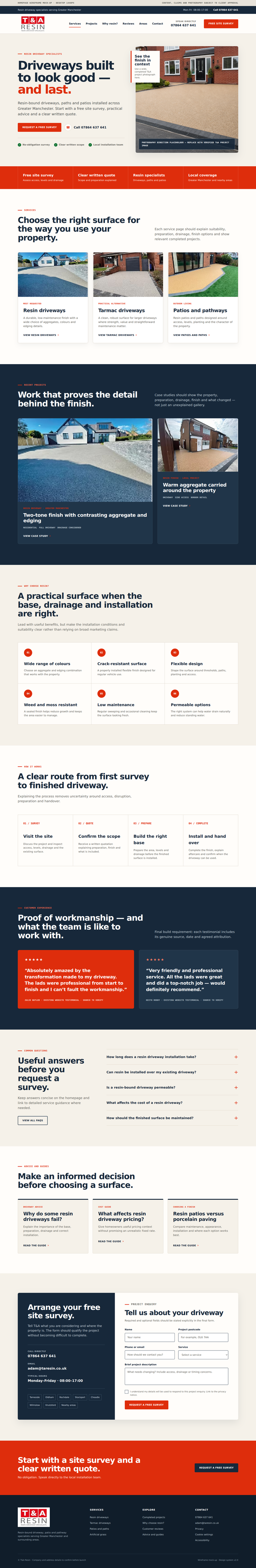 Proposed T&A Resin homepage from the August 2026 project report